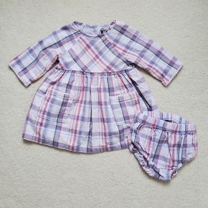 Tea Collection Girls Purple Plaid Cotton Dress with Bloomers sz12-18m